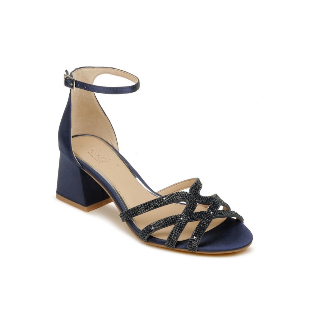 Jewel Badgely Mischka Navy Satin Evening Sandals